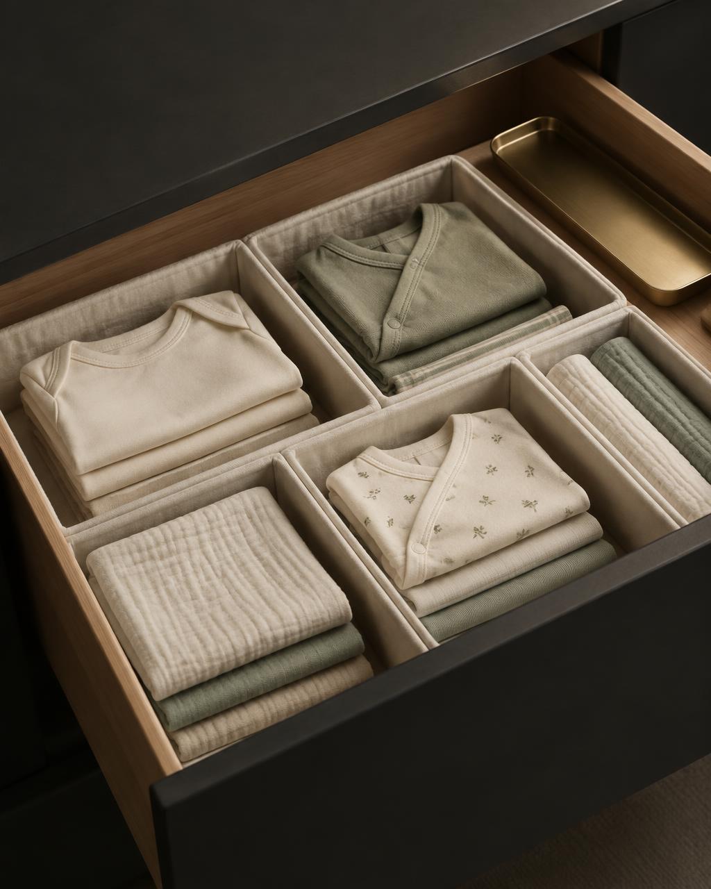 Organic cloth drawer inserts for baby clothes